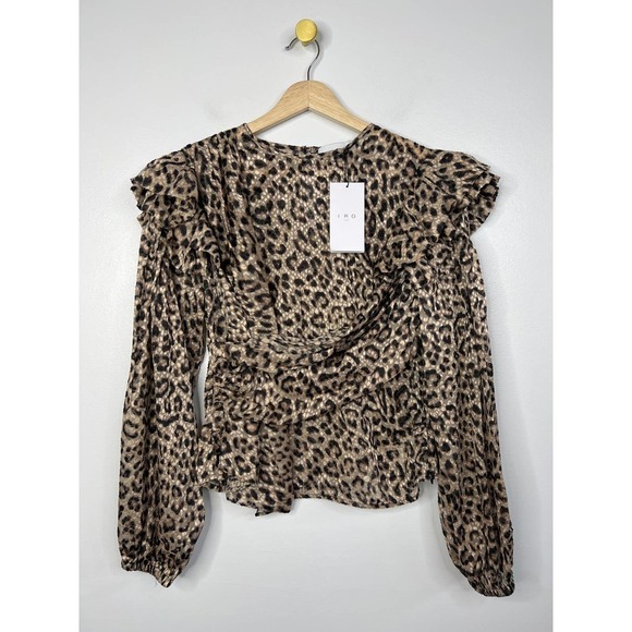 IRO Rusko Strong Shoulder Silk Crew Neck Leopard Top Women's Multi Size: XS NWT - Picture 2 of 10